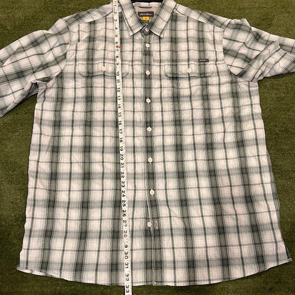 Eddie Bauer Plaid TRAVEX Short Sleeve Button Front Shirt Mens Size TXL - Picture 7 of 7